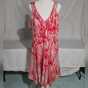 Calvin Klein Red and White Asymmetrical A-line Sundress
